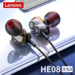 Lenovo HE08 Dual Dynamic Neckband Wireless Sports Headphones New Upgrade 4 Speakers HIFI Stereo HD Call Waterproof Neckband