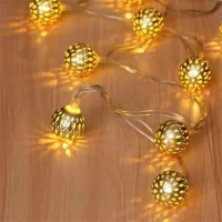 Ball Shape Metal MorichaBati LED Fairy Lights String Celebrations Party Decor & Gifts Decoration Lights Led Still - 15 Feet Long, Led Light Fairy String, Celebrations Light, Eid decoration lights, Christmases Lights Golden