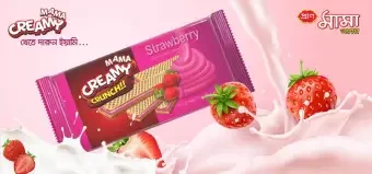 Pran Mama Creamy Crunch chocolate Strawberry Biscuit (110gm×6pcs) - 1Box