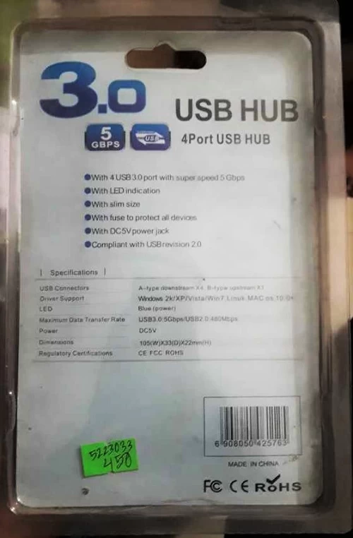 4 Port USB 3.0 Hub for PC Laptop Tablet - White