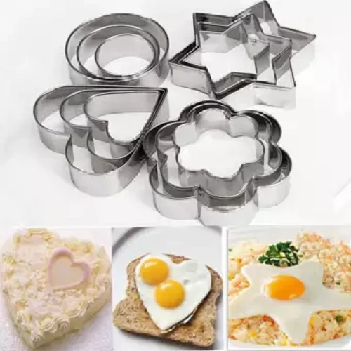 12 Piece Set Stainless Steel Pastry Cookie Biscuit Cutter Cake Muffin Decor Mold Multi functional Tool