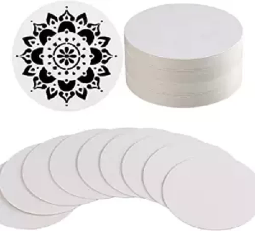 Round White art card , Mandala art card (5 Inch) - 10 Pcs