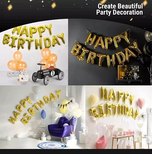 Happy Birthday Balloon Banner, Aluminum Foil Letters Banner Balloons for Party Supplies Birthday Decorations