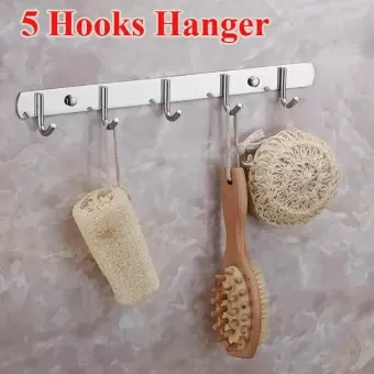 Stainless Steel 5 Hooks Towel Coat Clothes Hooks for Hanging Kitchen Bathroom Home