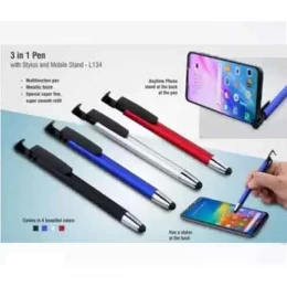 Universal 3 in 1 Capacitive Stylus Pen with Mobile Stand Holder, Writing Pen, Capacitive Pen for Mobile use, Compatible for Touch Pen- Stylus Pen- Random Color