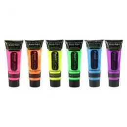 Paint Glow Darkness UV Black Light Reactive Glow Face and Body Paint, Set of 6 tubes Neon Fluorescent, 25 ml each tube