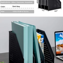 Deli Collapsible Magazine File Holder Desk Organizer for Office Organization and Storage with 3 Vertical Compartments Foldable triplicate magazine file E79003 - A5 size