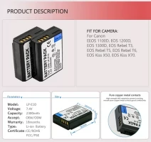 Lp-E10 EOS 1100D 1200D 1300D, 4000D,Kiss X50 X70 X80 EOS Rebel T3 T5 T6  durable Battery Camera For Canon