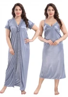Satin Plain Full Length Women Robe Nighty HB-007