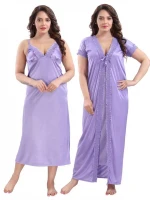 Satin Plain Full Length Women Robe Nighty HB-011