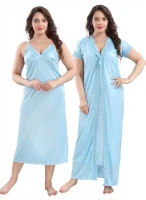 Satin Plain Full Length Women Robe Nighty HB-012