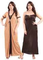 Satin Plain Full Length Women Robe Nighty HB-14