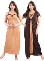 Satin Plain Full Length Women Robe Nighty HB-19