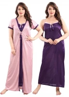 Satin Plain Full Length Women Robe Nighty HB-28