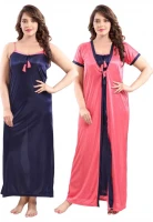 Satin Plain Full Length Women Robe Nighty HB-31