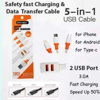 2 USB HUB + 3 IN 1 Data Cable for iPHONE Micro USB And Type C- Fast