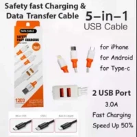 Multi Purpose 5 in 1 Safety Fast Charging Data Cable 3 Port