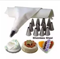 15 Piece Cake Decorating Set Frosting Icing Piping Bag Tips with Steel Nozzles. Reusable & Washable