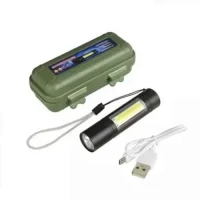 MULTI FUNCTIONAL USB Rechargeable LED Mini Flashlight - Torchlight + COB LED Torchlight Micro USB Charging System Handheld Portable Tactical Flashlight Torch With New Stylish Fashionable Storage Box.