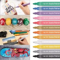 Acrylic Paint Pens Markers - Set of 12 STA Medium Point Tip for Rock Painting, Mug Design, Ceramic, Glass, Metal, Wood, Fabric, Canvas, Christmas Gift DIY Craft Kids - Smooth Coverage