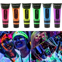 Paint Glow Darkness UV Black Light Reactive Glow Face and Body Paint, Set of 6 tubes Neon Fluorescent, 25 ml each tube