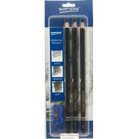 Worison Black Charcoal Pencils With sharpner (Hard,Midium,Soft) - 3 Pcs