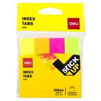 Deli EA11202 Paper Index Tabs 76×19mm 4×100 Sheets 4 Neon Colour