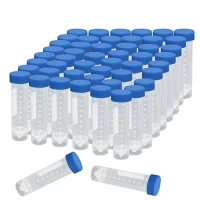 5 Pcs Plastic Centrifuges Test Tube 50 ml, Sample Container with Scale and Blue Screw Cap