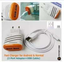 Fast Charger (2 Port Adapter+USB/Data Cable)-Orange