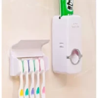 Toothpaste Dispenser with Toothbrush Holder-White