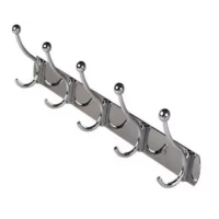 Wall Mounted Cloth Hanger - 6 Hooks - Silver